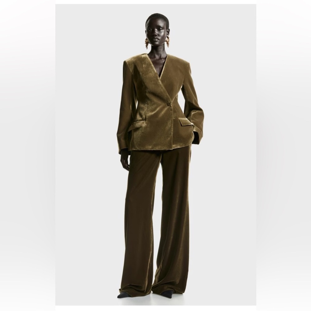 H&M Bootcut Velvet Dark Khaki Green Pants